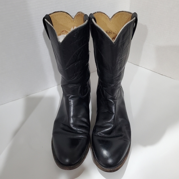 Justin Boots 3133 E Black Leather traditional Roper Boots Mens Size 8 D - Picture 10 of 11